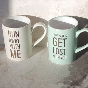 CLAY ART Travel pair " get lost & run away with me " COUPLES mugs